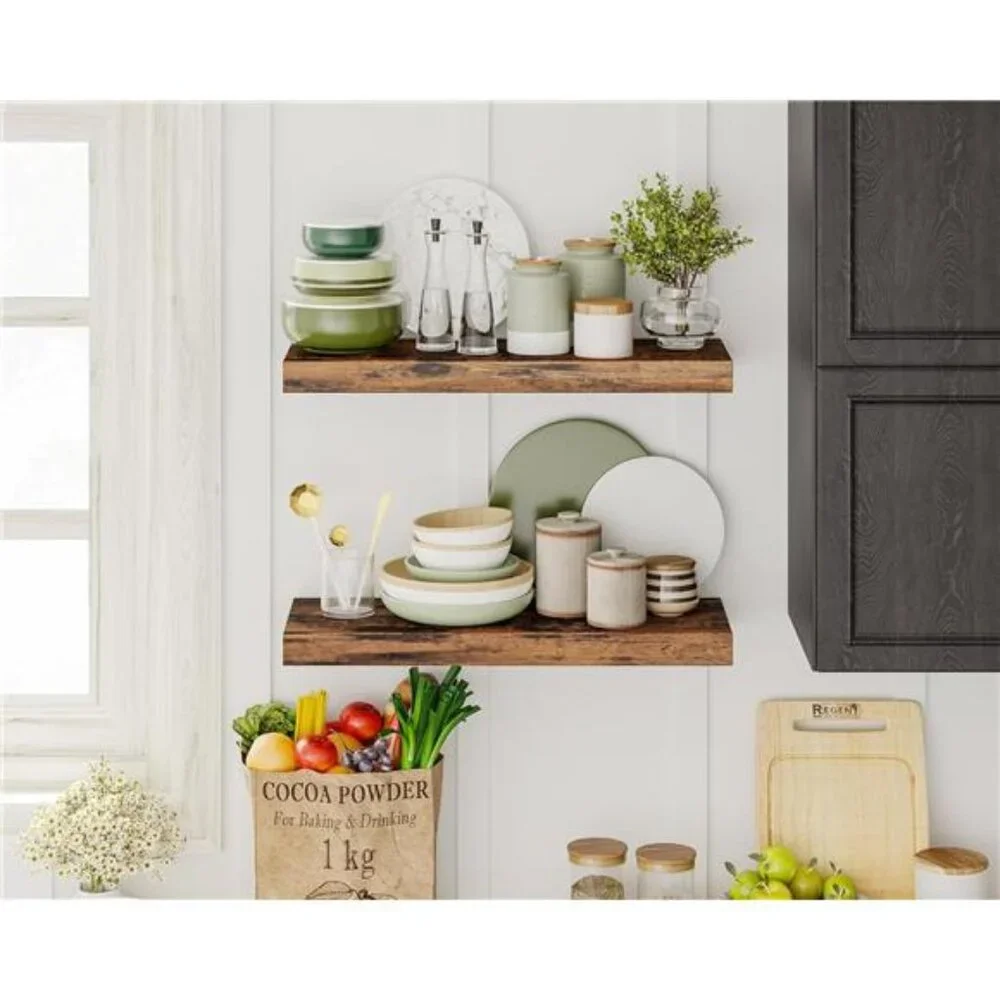 15.8in Floating Shelves, Set of 6 Wood Shelves, Farmhouse Shelf Wall Decor